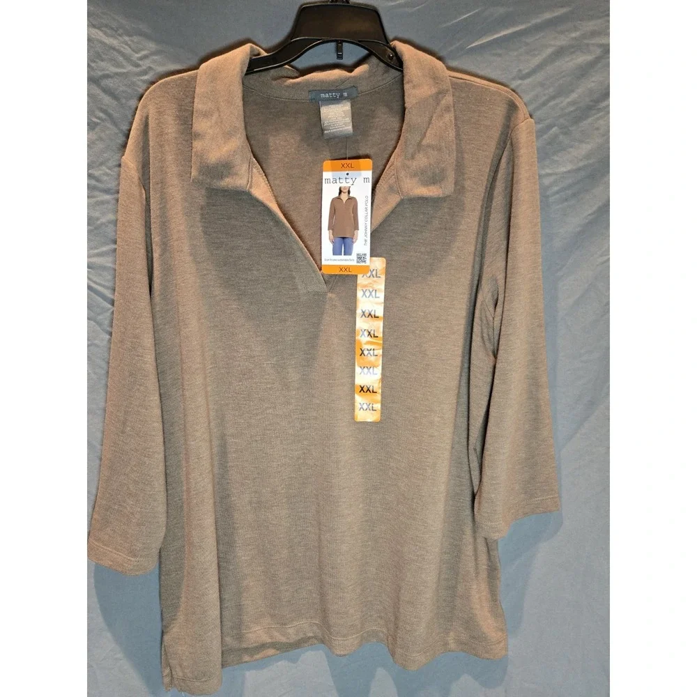 Matty M Women's Johnny Collar Polo/Sweater XXL Beige New With Tag‎